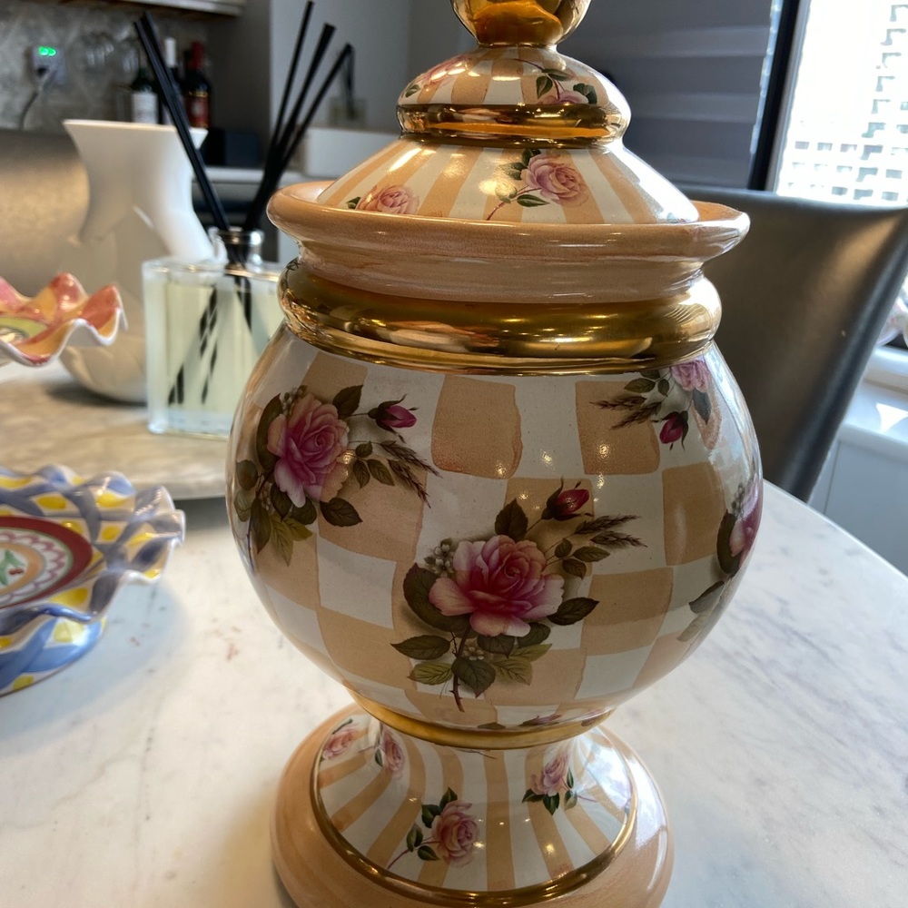 Mackenzie Childs Morning Glory Globe Orange Canister with Lid RARE!!!